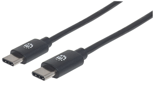 Manhattan USB-C naar USB-C kabel, 2 m, mannelijk naar mannelijk, 480 Mbps (USB 2.0), 3A (snel opladen), zwart, levenslange garantie, equivalent aan USB2CC2M