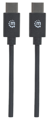 Manhattan USB-C naar USB-C kabel, 2 m, mannelijk naar mannelijk, 480 Mbps (USB 2.0), 3A (snel opladen), zwart, levenslange garantie, equivalent aan USB2CC2M