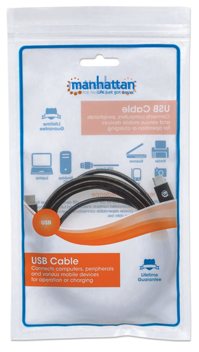 Manhattan USB-C naar USB-C kabel, 2 m, mannelijk naar mannelijk, 480 Mbps (USB 2.0), 3A (snel opladen), zwart, levenslange garantie, equivalent aan USB2CC2M