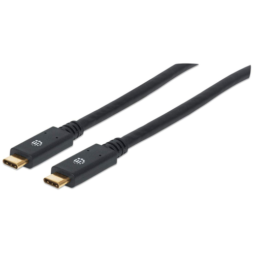 Manhattan USB-C naar USB-C kabel, 2 m, mannelijk naar mannelijk, 5 Gbps (USB 3.2 Gen1 / USB 3.0), 3A, zwart, levenslange garantie, equivalent aan USB315CC2M