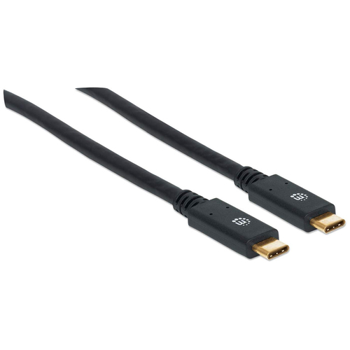 Manhattan USB-C naar USB-C kabel, 2 m, mannelijk naar mannelijk, 5 Gbps (USB 3.2 Gen1 / USB 3.0), 3A, zwart, levenslange garantie, equivalent aan USB315CC2M