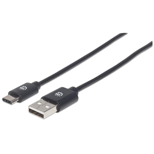 Manhattan USB-C naar USB-A kabel, 2 m, mannelijk naar mannelijk, 480 Mbps (USB 2.0), zwart, levenslange garantie, equivalent aan USB2AC2M