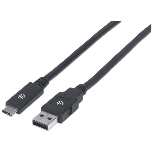 Manhattan USB-C naar USB-A kabel, 2 m, mannelijk naar mannelijk, 5 Gbps (USB 3.2 Gen1 / USB 3.0), 3A, zwart, levenslange garantie