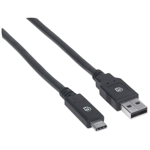 Manhattan USB-C naar USB-A kabel, 2 m, mannelijk naar mannelijk, 5 Gbps (USB 3.2 Gen1 / USB 3.0), 3A, zwart, levenslange garantie