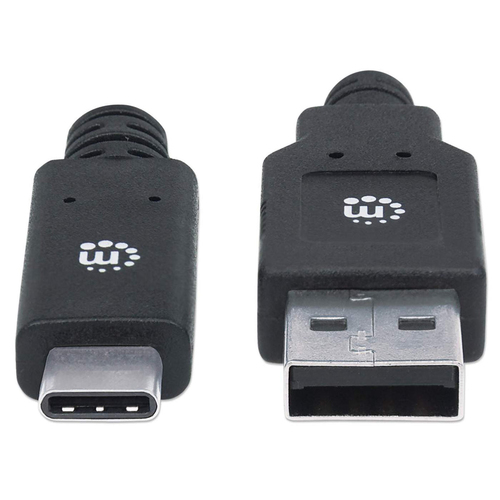 Manhattan USB-C naar USB-A kabel, 2 m, mannelijk naar mannelijk, 5 Gbps (USB 3.2 Gen1 / USB 3.0), 3A, zwart, levenslange garantie