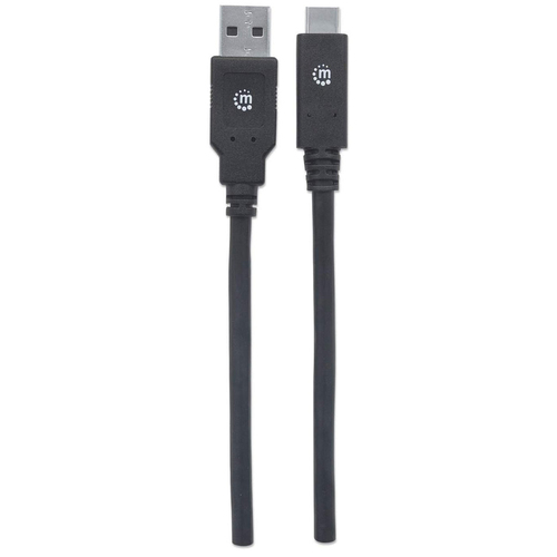 Manhattan USB-C naar USB-A kabel, 2 m, mannelijk naar mannelijk, 5 Gbps (USB 3.2 Gen1 / USB 3.0), 3A, zwart, levenslange garantie