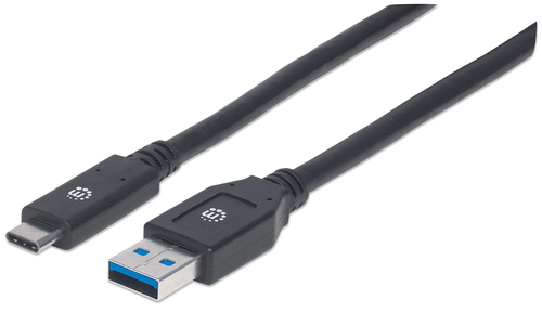 Manhattan USB-C naar USB-A kabel, 3 m, mannelijk naar mannelijk, 5 Gbps (USB 3.2 Gen1 / USB 3.0), 3A, zwart, levenslange garantie