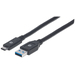 Manhattan USB-C naar USB-A kabel, 3 m, mannelijk naar mannelijk, 5 Gbps (USB 3.2 Gen1 / USB 3.0), 3A, zwart, levenslange garantie