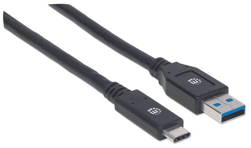 Manhattan USB-C naar USB-A kabel, 3 m, mannelijk naar mannelijk, 5 Gbps (USB 3.2 Gen1 / USB 3.0), 3A, zwart, levenslange garantie