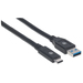 Manhattan USB-C naar USB-A kabel, 3 m, mannelijk naar mannelijk, 5 Gbps (USB 3.2 Gen1 / USB 3.0), 3A, zwart, levenslange garantie