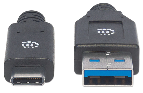 Manhattan USB-C naar USB-A kabel, 3 m, mannelijk naar mannelijk, 5 Gbps (USB 3.2 Gen1 / USB 3.0), 3A, zwart, levenslange garantie