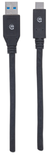 Manhattan USB-C naar USB-A kabel, 3 m, mannelijk naar mannelijk, 5 Gbps (USB 3.2 Gen1 / USB 3.0), 3A, zwart, levenslange garantie