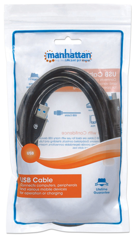 Manhattan USB-C naar USB-A kabel, 3 m, mannelijk naar mannelijk, 5 Gbps (USB 3.2 Gen1 / USB 3.0), 3A, zwart, levenslange garantie