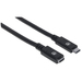 Manhattan USB-C naar USB-C verlengkabel, 50 cm, mannelijk naar vrouwelijk, 10 Gbps (USB 3.2 Gen 2 / USB 3.1), 5A, zwart, levenslange garantie