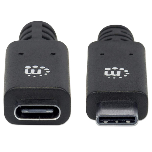 Manhattan USB-C naar USB-C verlengkabel, 50 cm, mannelijk naar vrouwelijk, 10 Gbps (USB 3.2 Gen 2 / USB 3.1), 5A, zwart, levenslange garantie