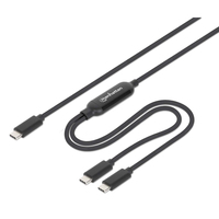 Manhattan Dubbele USB-C naar USB-C oplaadkabel, 100W, 2 m, 1x USB-C naar 2x USB-C, slimme power-splitter, tot 100W enkel of 70W + 28W, gevlochten mantel, aluminium connectoren, zwart, 3 jaar garantie