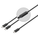 Manhattan Dubbele USB-C naar USB-C oplaadkabel, 100W, 2 m, 1x USB-C naar 2x USB-C, slimme power-splitter, tot 100W enkel of 70W + 28W, gevlochten mantel, aluminium connectoren, zwart, 3 jaar garantie