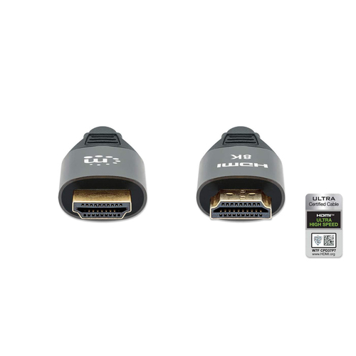 Manhattan HDMI kabel 8K@60Hz (4K@120Hz) met Ethernet, 1 m, Gecertificeerd, geschikt voor ALLE 8K/4K/1080p/HD toepassingen - upgrade nu of zorg dat het klaarstaat voor wanneer je het nodig hebtzwartzwart, mannelijk naar mannelijk, zwart, levenslange garantie