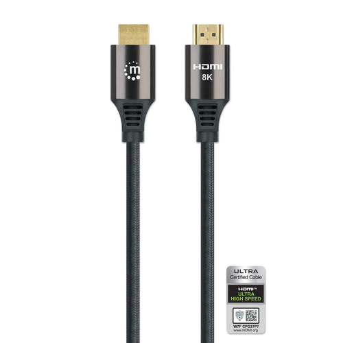 Manhattan HDMI kabel 8K@60Hz (4K@120Hz) met Ethernet, 1 m, Gecertificeerd, geschikt voor ALLE 8K/4K/1080p/HD toepassingen - upgrade nu of zorg dat het klaarstaat voor wanneer je het nodig hebtzwartzwart, mannelijk naar mannelijk, zwart, levenslange garantie