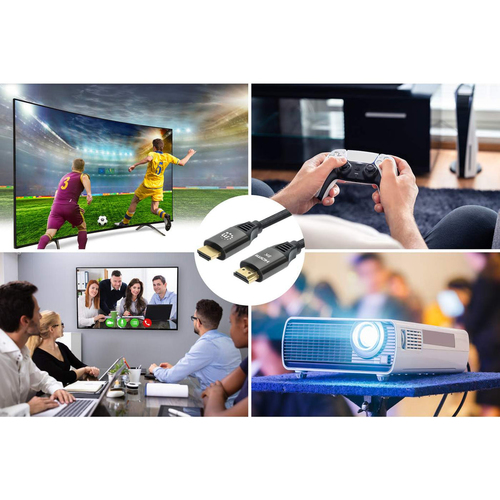 Manhattan HDMI kabel 8K@60Hz (4K@120Hz) met Ethernet, 1 m, Gecertificeerd, geschikt voor ALLE 8K/4K/1080p/HD toepassingen - upgrade nu of zorg dat het klaarstaat voor wanneer je het nodig hebtzwartzwart, mannelijk naar mannelijk, zwart, levenslange garantie