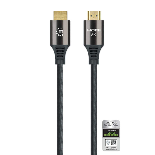 Manhattan HDMI kabel 8K@60Hz (4K@120Hz) met Ethernet, 2 m, Gecertificeerd, geschikt voor ALLE 8K/4K/1080p/HD toepassingen - upgrade nu of zorg dat het klaarstaat voor wanneer je het nodig hebtzwartzwart, mannelijk naar mannelijk, zwart, levenslange garantie