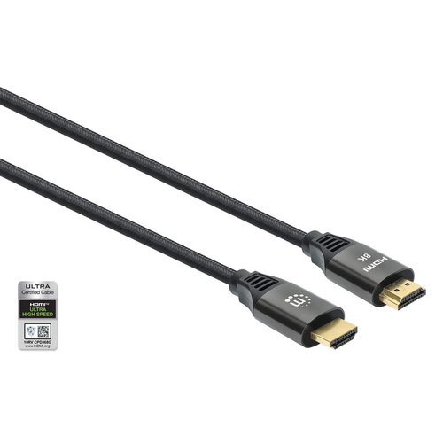 Manhattan HDMI kabel 8K@60Hz (4K@120Hz) met Ethernet, 3 m, Gecertificeerd, geschikt voor ALLE 8K/4K/1080p/HD toepassingen - upgrade nu of zorg dat het klaarstaat voor wanneer je het nodig hebtzwartzwart, mannelijk naar mannelijk, zwart, levenslange garantie