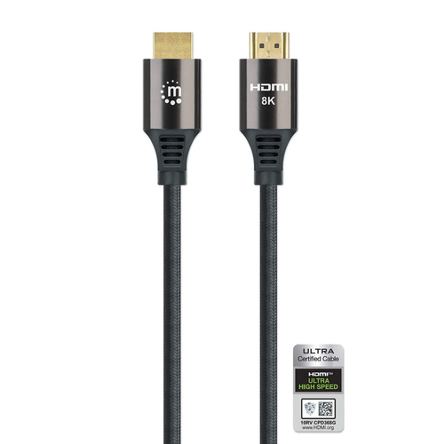 Manhattan HDMI kabel 8K@60Hz (4K@120Hz) met Ethernet, 3 m, Gecertificeerd, geschikt voor ALLE 8K/4K/1080p/HD toepassingen - upgrade nu of zorg dat het klaarstaat voor wanneer je het nodig hebtzwartzwart, mannelijk naar mannelijk, zwart, levenslange garantie