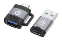 Manhattan 2-delige adapterset USB-C naar USB-A en USB-A naar USB-C, mannelijk naar vrouwelijk conversie, 5 Gbps (USB 3.2 Gen1 / USB 3.0), zwart/zilver, levenslange garantie