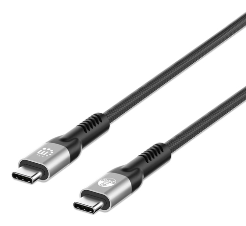 Manhattan Snelle USB-C naar USB-C kabel (240W), 2 m, 240W laptopladen + snelle data & video, werkt met alle laptops (let op: extra USB-C 240W wandlader nodig), extra lang bereik voor bureau/vloeraansluiting, 3 jaar garantie