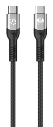 Manhattan Snelle USB-C naar USB-C kabel (240W), 2 m, 240W laptopladen + snelle data & video, werkt met alle laptops (let op: extra USB-C 240W wandlader nodig), extra lang bereik voor bureau/vloeraansluiting, 3 jaar garantie