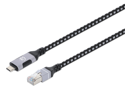Manhattan USB-C naar Gigabit Ethernet kabel, 10/100/1000 Mbps, RJ45, 2 m, zwart/zilver, 3 jaar garantie