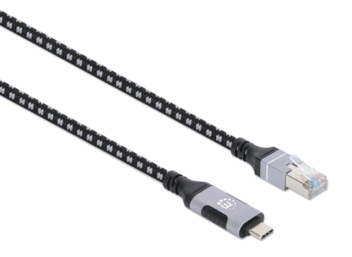 Manhattan USB-C naar Gigabit Ethernet kabel, 10/100/1000 Mbps, RJ45, 2 m, zwart/zilver, 3 jaar garantie