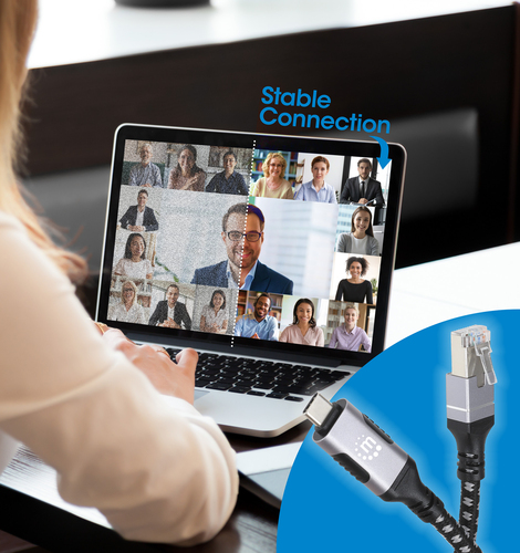 Manhattan USB-C naar Gigabit Ethernet kabel, 10/100/1000 Mbps, RJ45, 2 m, zwart/zilver, 3 jaar garantie