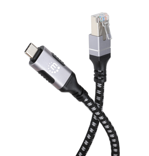 Manhattan USB-C naar Gigabit Ethernet kabel, 10/100/1000 Mbps, RJ45, 2 m, zwart/zilver, 3 jaar garantie