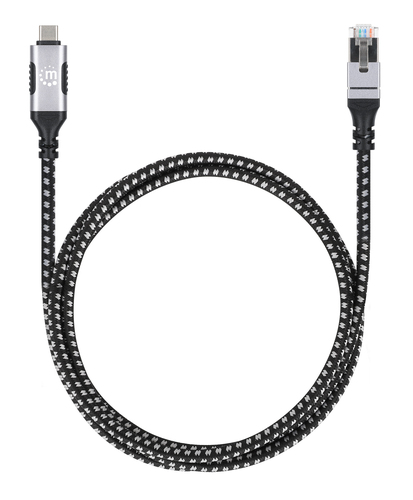 Manhattan USB-C naar Gigabit Ethernet kabel, 10/100/1000 Mbps, RJ45, 2 m, zwart/zilver, 3 jaar garantie