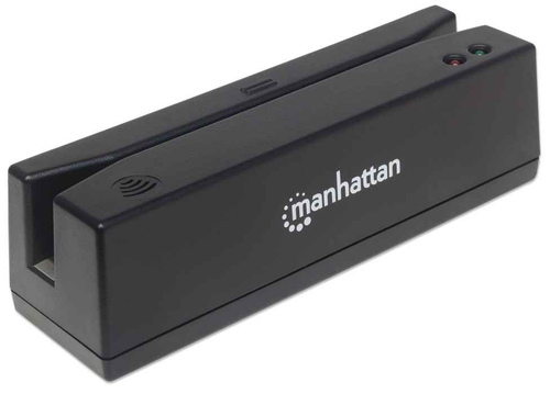 Manhattan USB-A magneetstripkaartlezer, triple-track lezer, keyboard wedge (toetsenbordemulatie), kabel van 1,5 m, zwart, 3 jaar garantie