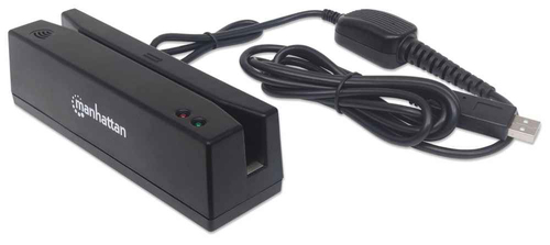 Manhattan USB-A magneetstripkaartlezer, triple-track lezer, keyboard wedge (toetsenbordemulatie), kabel van 1,5 m, zwart, 3 jaar garantie
