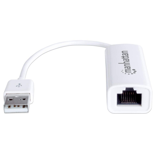 Manhattan USB-A Fast Ethernet adapter, 10/100 Mbps, 480 Mbps (USB 2.0), RJ45, wit, 3 jaar garantie
