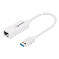 Manhattan USB-A Gigabit netwerkadapter, 10/100/1000 Mbps, 5 Gbit/s (USB 3.2 Gen 1 / USB 3.0), Ethernet, RJ45, wit, 3 jaar garantie, equivalent aan USB31000SW