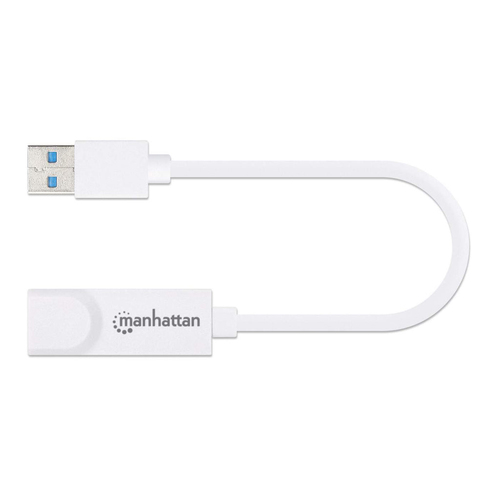 Manhattan USB-A Gigabit netwerkadapter, 10/100/1000 Mbps, 5 Gbit/s (USB 3.2 Gen 1 / USB 3.0), Ethernet, RJ45, wit, 3 jaar garantie, equivalent aan USB31000SW