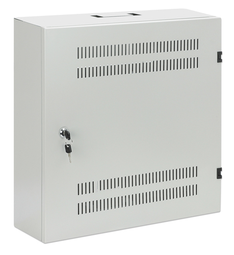 Intellinet Low-profile 19" wandkast met 4U horizontale en 2U verticale rails, slanke ruimtebesparende behuizing met slechts 170 mm diepte, ideaal voor AV/multimedia/surveillance, gemonteerd, grijs RAL 7035