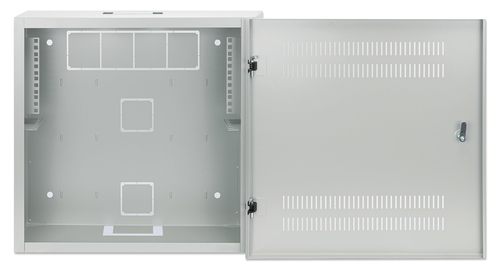 Intellinet Low-profile 19" wandkast met 4U horizontale en 2U verticale rails, slanke ruimtebesparende behuizing met slechts 170 mm diepte, ideaal voor AV/multimedia/surveillance, gemonteerd, grijs RAL 7035
