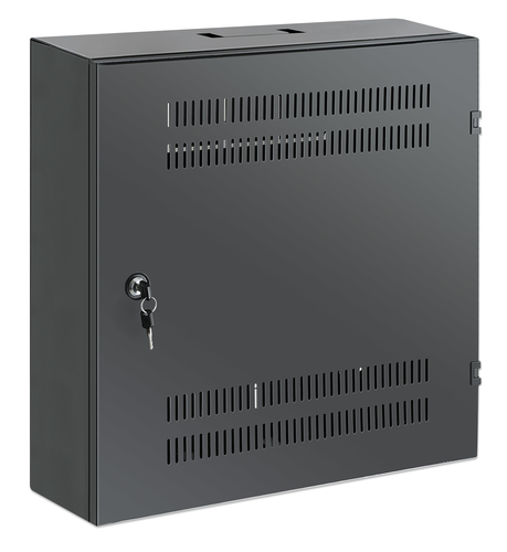 Intellinet Low-profile 19" wandkast met 4U horizontale en 2U verticale rails, slanke ruimtebesparende behuizing met slechts 170 mm diepte, ideaal voor AV/multimedia/surveillance, gemonteerd, zwart RAL 7021