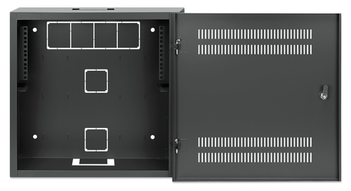 Intellinet Low-profile 19" wandkast met 4U horizontale en 2U verticale rails, slanke ruimtebesparende behuizing met slechts 170 mm diepte, ideaal voor AV/multimedia/surveillance, gemonteerd, zwart RAL 7021