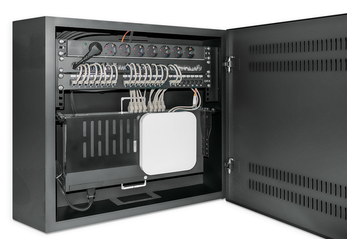 Intellinet Low-profile 19" wandkast met 4U horizontale en 2U verticale rails, slanke ruimtebesparende behuizing met slechts 170 mm diepte, ideaal voor AV/multimedia/surveillance, gemonteerd, zwart RAL 7021