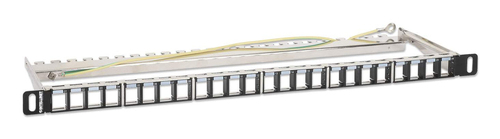 Intellinet 24-poorts afgeschermd leeg patchpanel, 0,5U, 19" keystone high-density ontwerp, uitneembare kabelmanagementbalk, geschikt voor Cat6/Cat6A modules, zwart