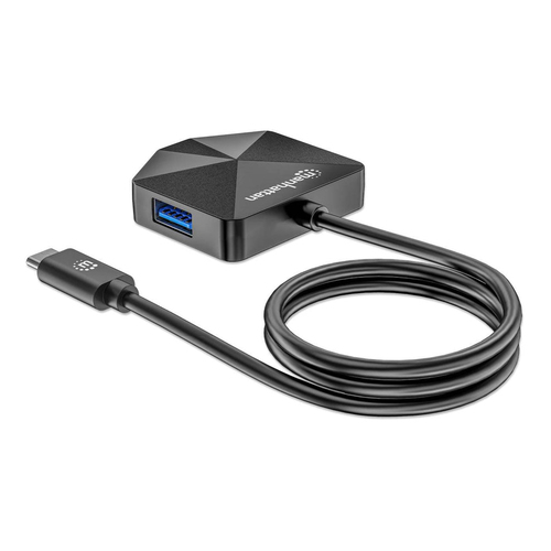 Manhattan USB-C & USB-A combo dock/hub, poorten (4): USB-A (2×) + USB-C (2×), 5 Gbps (USB 3.0), hoekvorm voor makkelijke toegang, USB-gevoed (geen externe voeding vereist)