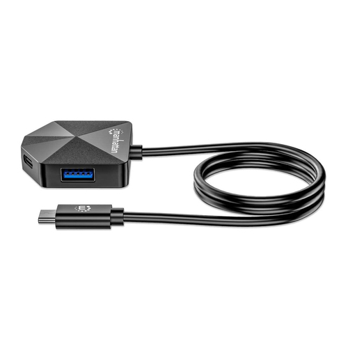 Manhattan USB-C & USB-A combo dock/hub, poorten (4): USB-A (2×) + USB-C (2×), 5 Gbps (USB 3.0), hoekvorm voor makkelijke toegang, USB-gevoed (geen externe voeding vereist)