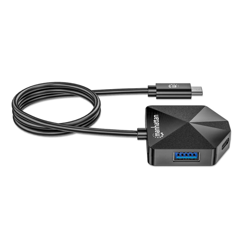 Manhattan USB-C & USB-A combo dock/hub, poorten (4): USB-A (2×) + USB-C (2×), 5 Gbps (USB 3.0), hoekvorm voor makkelijke toegang, USB-gevoed (geen externe voeding vereist)
