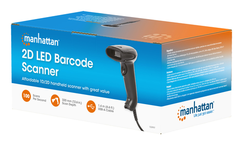 Manhattan Contact CCD handheld barcodescanner, USB, scanbreedte 60 mm, kabel 1,52 m, max. 5.000 lux, zwart, 3 jaar garantie